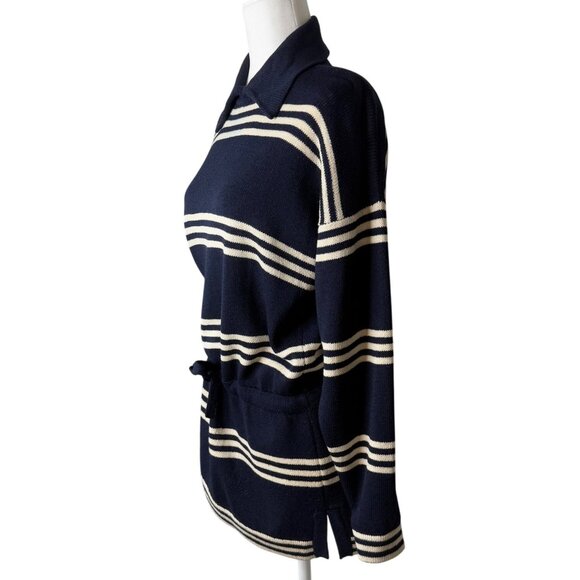 Vintage St. John Navy Striped Knit Collared Waist Tie Sweater Top Small - Picture 3 of 7